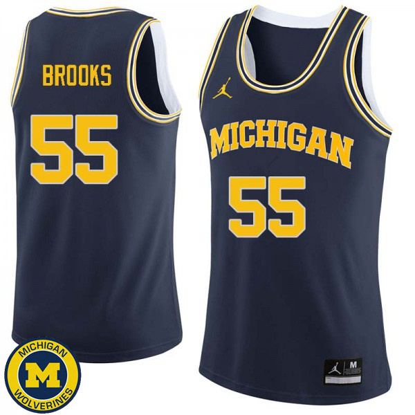 Mens Michigan Wolverines #55 Eli Brooks Navy Stitch Basketball Jersey 508249-761